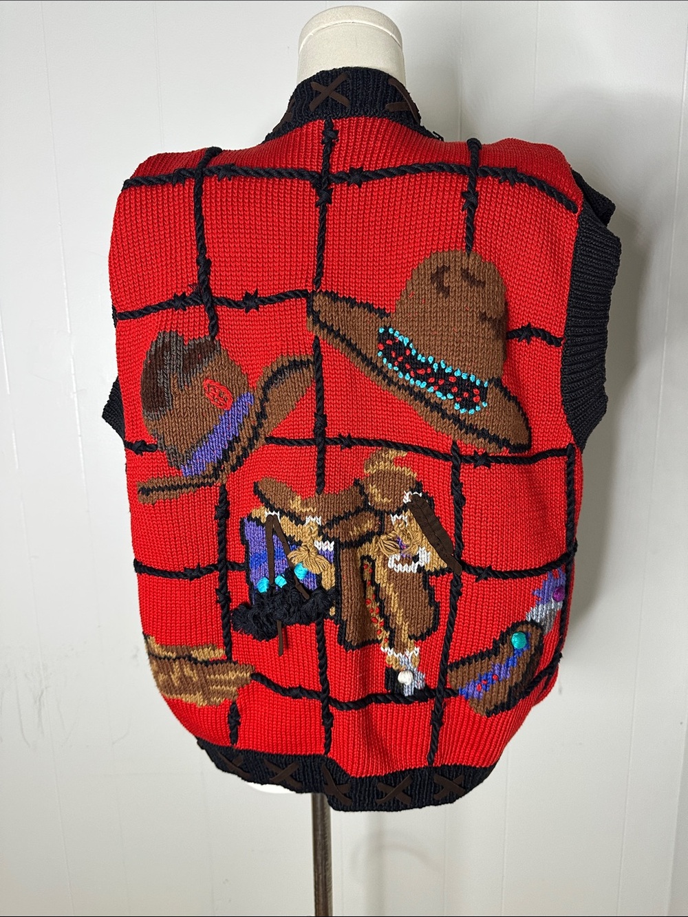 Vintage 80s Handknit Western Cowgirl Vest